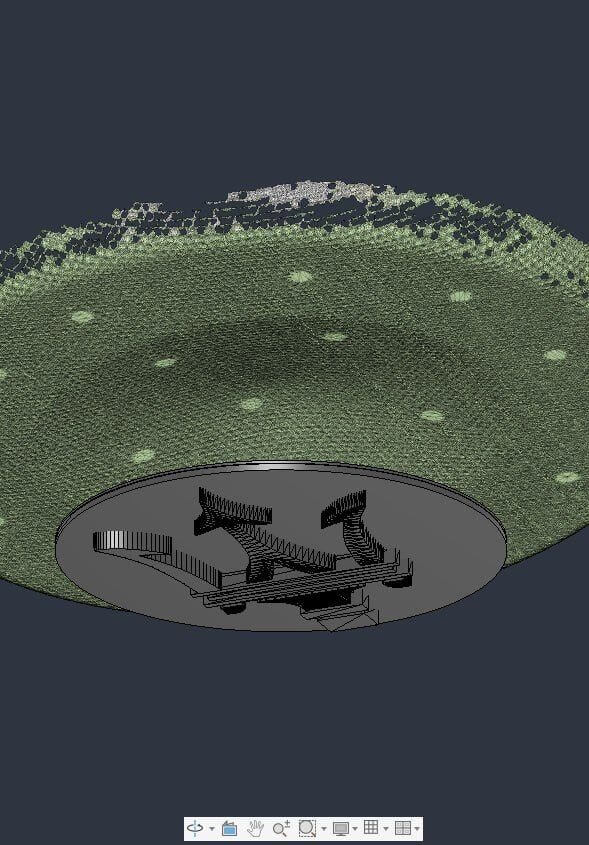 3D scan of a circular body opening with a CAD adapter fitted beneath it