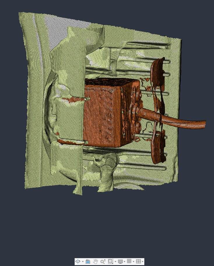 3D scan of an old electric motor showing rust texture on the surface
