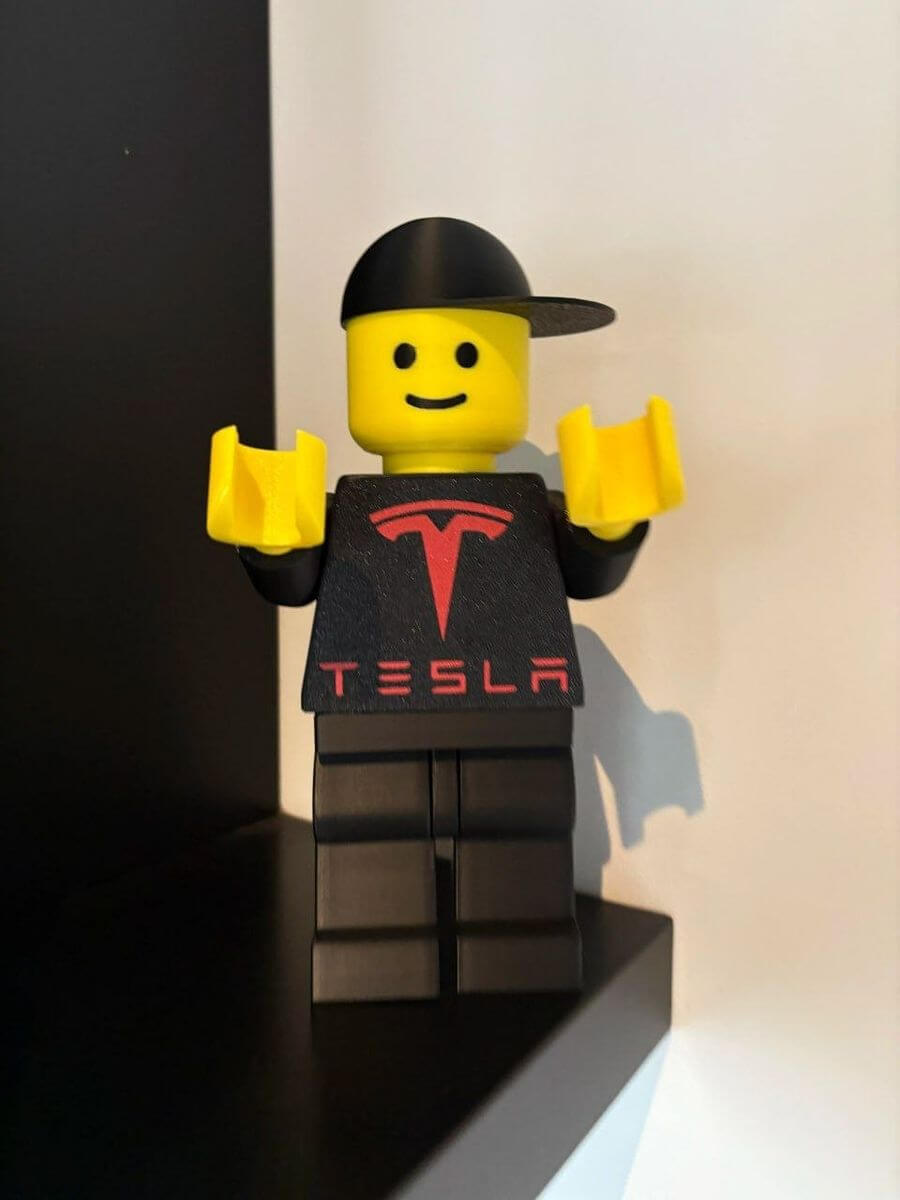 Personalized mini figure wearing a shirt with an automotive logo