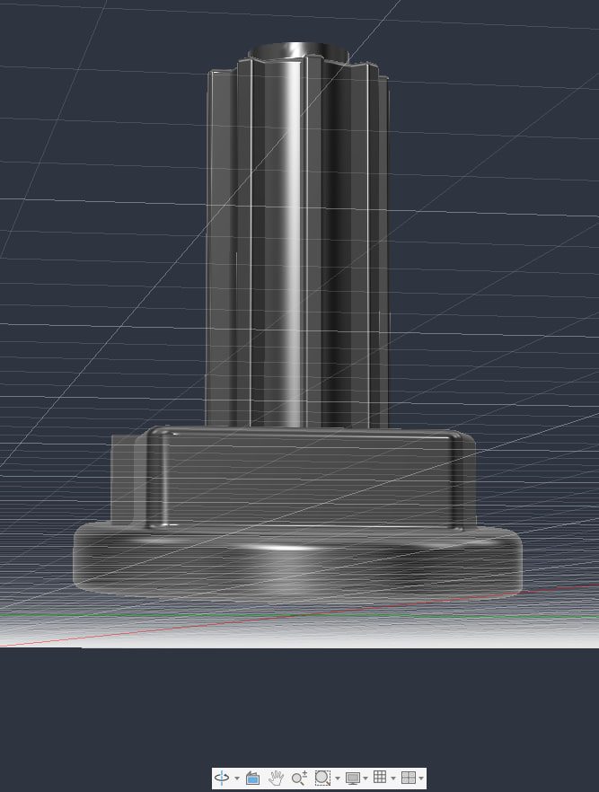 CAD rendering of a knurled knob mounted on a shaft