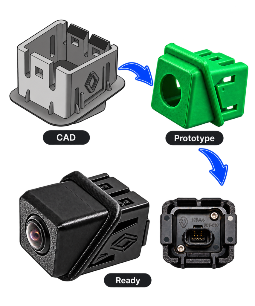 Renault Kadjar camera holder from CAD prototype to finished camera housing